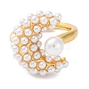 Rack Plating Moon Brass ABS Imitation Pearl Open Cuff Rings for Women RJEW-S242-07G-2