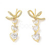 Triple Heart Brass Micro Pave Clear Cubic Zirconia Dangle Earrings with Glass for Women EJEW-L285-008G-1