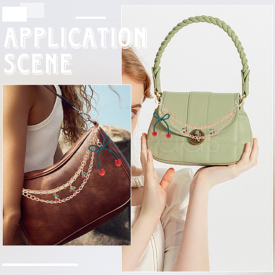 1Pc Zinc Alloy with Resin and PU Leather Dark Red Cherry Purse Decorative Chains AJEW-SC0002-99B-1