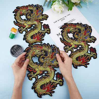 Dargon Pattern Polyester Fabrics Computerized Embroidery Cloth Sew on Patches PATC-WH0010-14-1