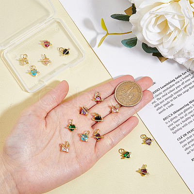 16PCS 8Colors Brass Cubic Zirconia Charms KK-DC0003-70-1