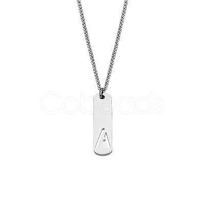 304 Stainless Steel Rectangle with Laser Cut Initial Pendant Necklaces FS-WG71FEF-05-1