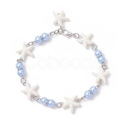 Synthetic Turquoise Starfish Link Bracelets for Women BJEW-JB12469-01-1