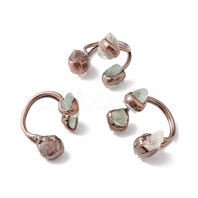Natural Green Aventurine & Quartz Crystal Irregular Nugget Open Cuff Ring RJEW-I082-07R-01-1