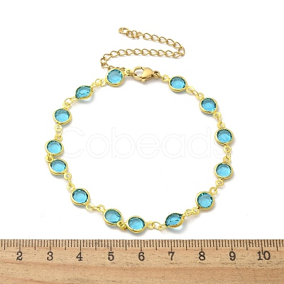 304 Stainless Steel Flat Round Acrylic Rhinestone Cup Chain Anklets for Women AJEW-B031-02G-03-1