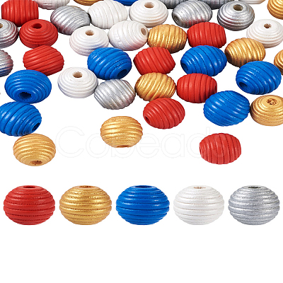 Fashewelry 50Pcs 5 Styles Painted Natural Wood Beehive European Beads WOOD-FW0001-01-1