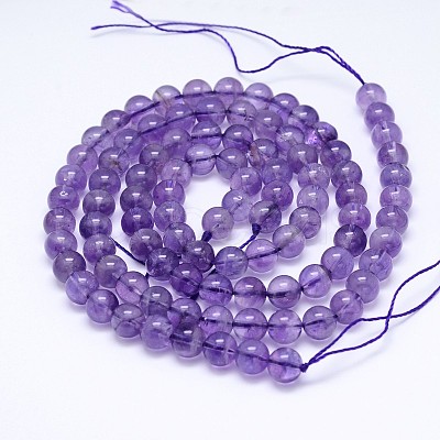 Natural Amethyst Round Bead Strands G-M212-4mm-01A-1