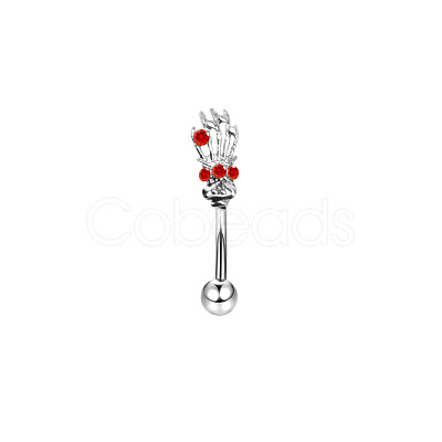 Skeleton Hand 304 Stainless Steel Cubic Zirconia Eyebrow Curved Barbell Rings WG43657-02-1