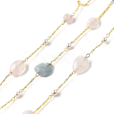 Handmade Natural Morganite Nuggets Beaded Chains CHC-F020-04G-02-1