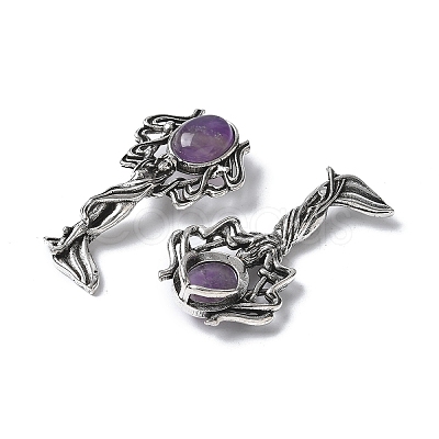 Angel Brass Natural Amethyst Pendants KK-D361-02AS-27-1