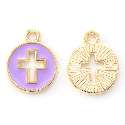 Light Gold Plated Alloy Enamel Pendants X-ENAM-R136-18C-1
