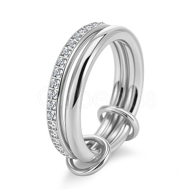 304 Stainless Steel Micro Pave Clear Cubic Zirconia Finger Rings WGF1140-02-1