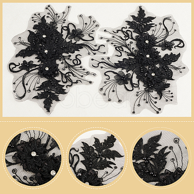 2Pcs Polyester Paillette Embroidered Cloth Sew on Patches PATC-CY0001-01B-1