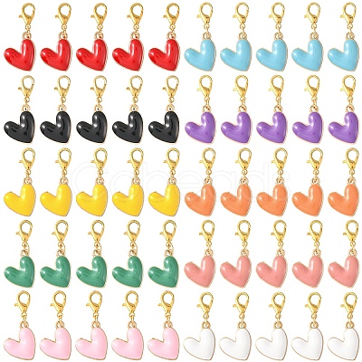 50Pcs 10 Styles Heart Alloy Enamel Pendant Decorations HJEW-YW00114-1