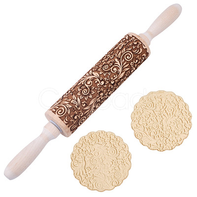 Flower Print Wood Rolling Pin AJEW-WH0314-689C-1