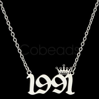 Crown Birth Year 201 Stainless Steel Pendant Necklaces for Women FS-WG4E8F2-52-1