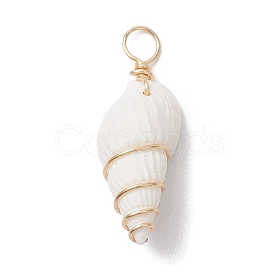 Natural Trumpet Shell Copper Wire Wrapped Pendants PALLOY-JF02683-01-1