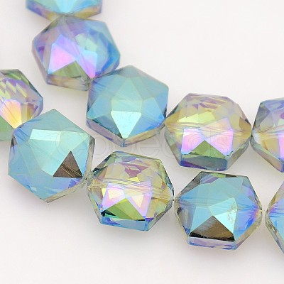 Hexagon Electroplate Full Rainbow Plated Glass Beads Strands X-EGLA-P015-F04-1