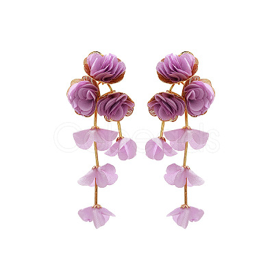 Alloy Cloth Flower Tassel Stud Earrings FS-WG1853D-04-1