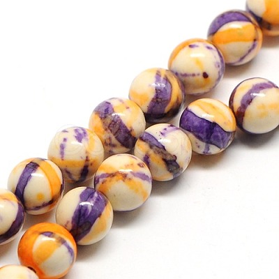 Dyed Round Synthetic Gemstone Ocean White Jade Beads Strands G-F085-10mm-04-1