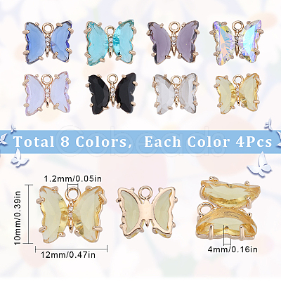 32Pcs 8 Colors Brass with Glass Charms KK-SC0003-58-1