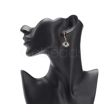 Japanese Seed Braided Rhombus with Evil Eye Dangle Hoop Earrings EJEW-MZ00002-02-1