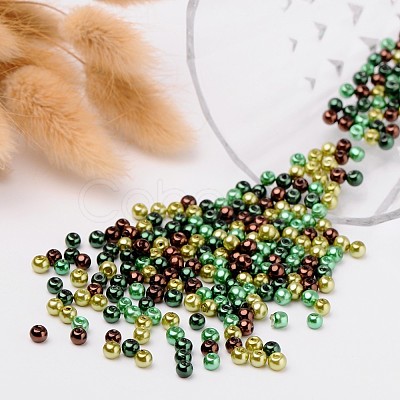 Choc-Mint Mix Pearlized Glass Pearl Beads HY-X006-4mm-04-1