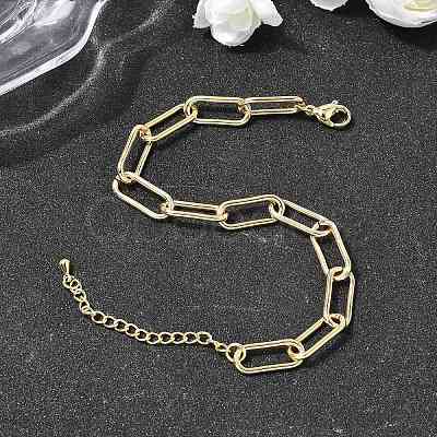 Brass Paperclip Chain Bracelets for Women LS-BJEW-H639-09G-1