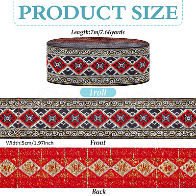 7M Ethnic Style Polyester Rhombus Jacquard Ribbon OCOR-WH0086-98A-1
