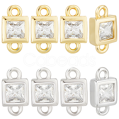 20Pcs 2 Colors Brass Pave Clear Cubic Zirconia Connector Charms KK-BBC0023-70-1