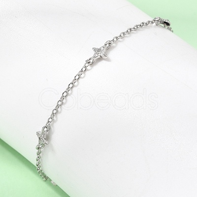 Brass Micro Pave Clear Cubic Zirconia Star Link Chain Bracelets KK-CBAED06-05P-1