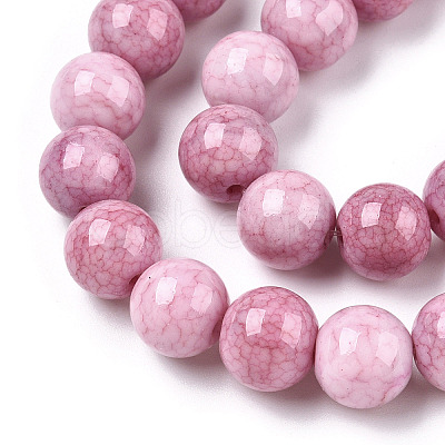Opaque Dyed Crackle Glass Round Beads Strands GLAA-T031-10mm-01Y-1