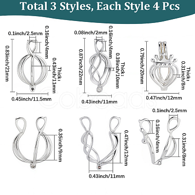 12Pcs 3 Styles Brass Locket Pendants KK-SC0007-53-1