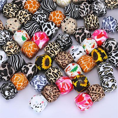 Colorful Pattern Printed Silicone Focal Beads SI-JX0022A-02-1