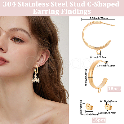 16Pcs 304 Stainless Steel Stud Earring Findings STAS-BBC0010-20C-1