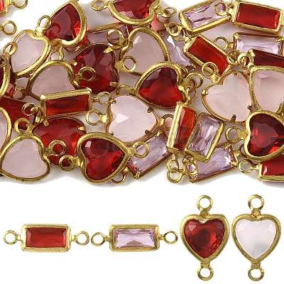 40Pcs 4 Colors Brass Pave K9 Glass Connector Charms KK-FS0002-07-1