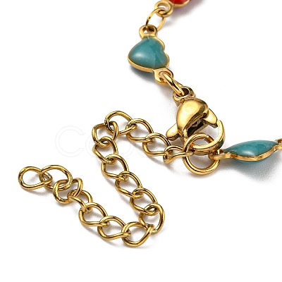 Ion Plating(IP) Golden 304 Stainless Steel Heart Link Chain Bracelet with Enamel BJEW-E088-01G-05-1