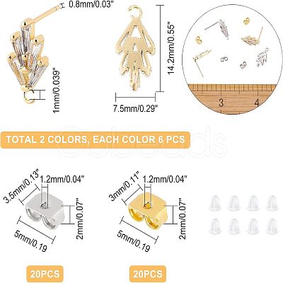 6 Pairs 2 Colors Brass Micro Pave Cubic Zirconia Stud Earring Findings with Loops KK-NB0002-51-1