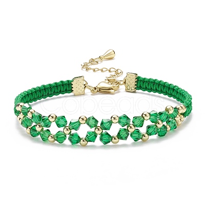 Glass Braided Flower Link Bracelet for Women BJEW-TA00130-01-1