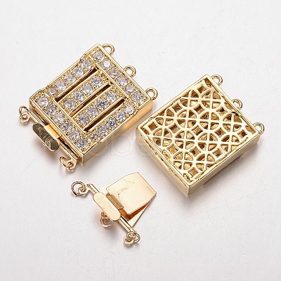 Brass Cubic Zirconia Box Clasps ZIRC-O020-06G-NR-1