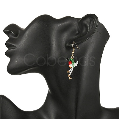 304 Stainless Steel MIYUKI Glass Seed Beads Bird Dangle Earrings EJEW-MZ00555-04-1