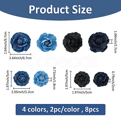 16Pcs 8 Styles Denim Cloth & Nylon Flowers DIY-FH0007-88-1