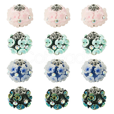 12Pcs 4 Styles Handmade Resin Indonesia Round Beads IPDL-TA0001-06-1