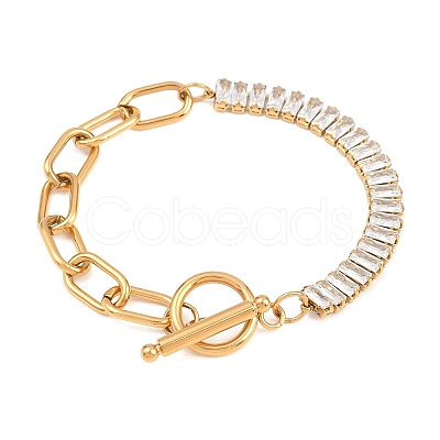 304 Stainless Steel Pave Clear Cubic Zirconia Link Bracelets BJEW-D460-10G-1