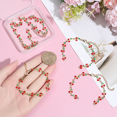 6Pcs 304 Stainless Steel Enamel Red Cherry Link Chain Bracelet Making AJEW-BM00004-1