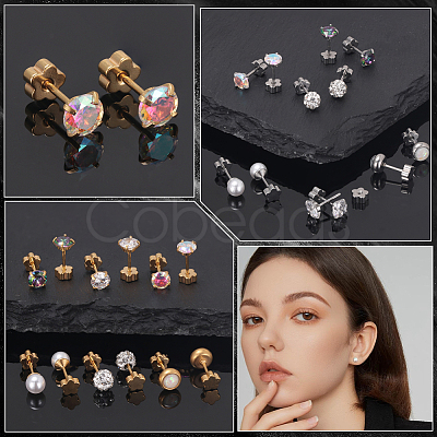 60Pcs 2 Colors Stainless Steel Ear Nuts STAS-BBC0006-40B-1