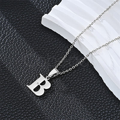 201 Stainless Steel Crystal Rhinestone Initial Pendant Necklaces FS-WG28760-02-1