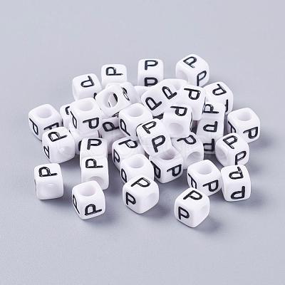 Letter P White Cube Letter Acrylic Beads for Name Jewelry Making X-PL37C9308-P-1