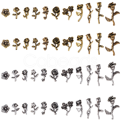 88Pcs 22 Styles Flower Alloy Cabochons FIND-SP0004-78A-1