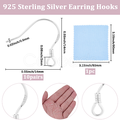 10Pairs 925 Sterling Silver Earring Hooks STER-BBC0008-93S-1